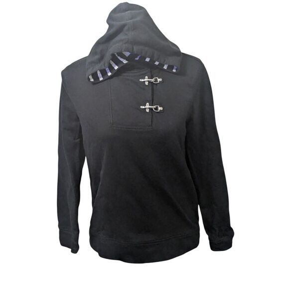 Lauren Jeans Co. by Ralph Lauren Black Toggle Button Hoodie M 100% Cotton - Picture 1 of 4